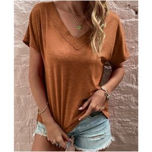 Cozy Burnt Orange V neck Dolman Sleeve Top